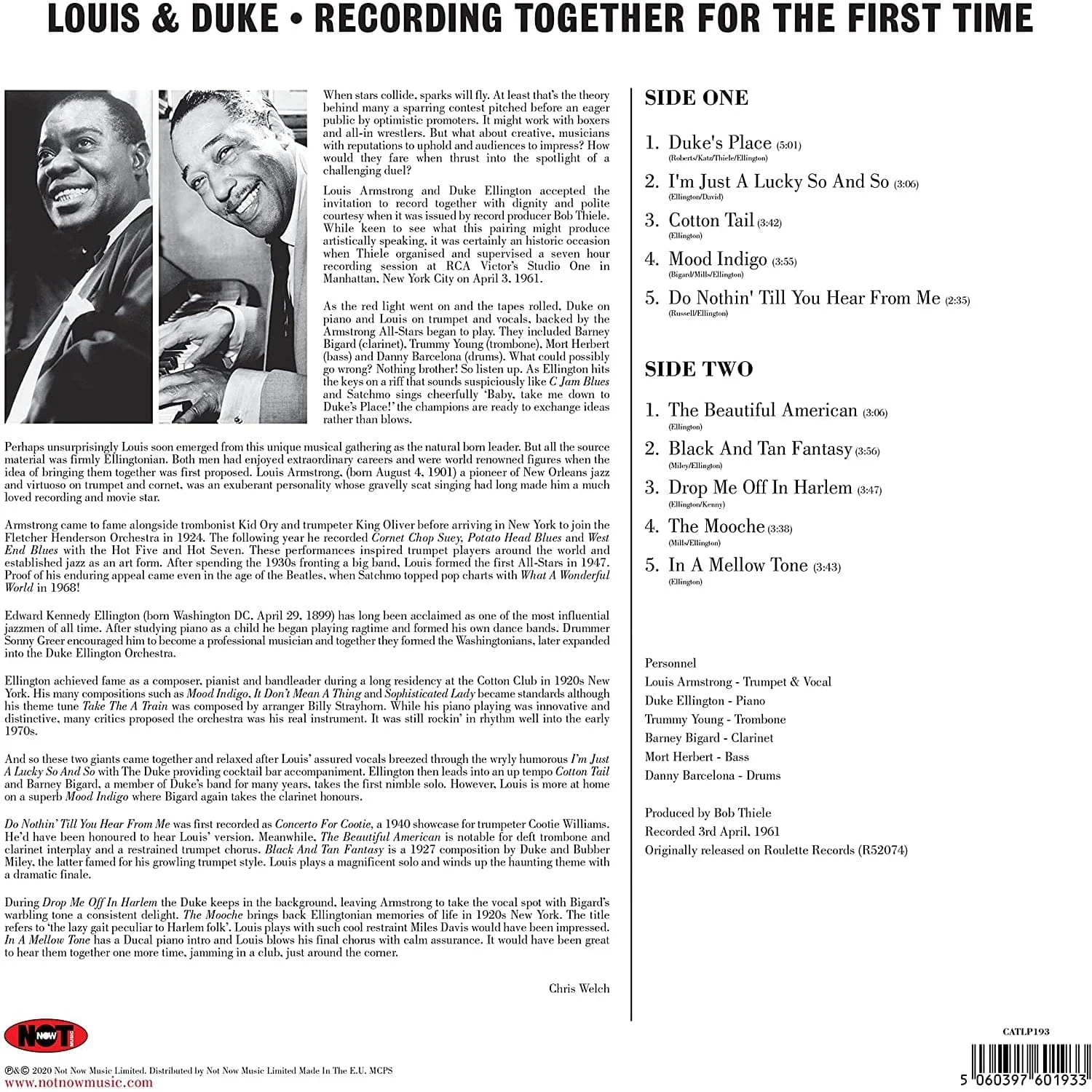Recording Together For The First Time - Louis Armstrong & Duke Ellington [VINYL] - Image 2