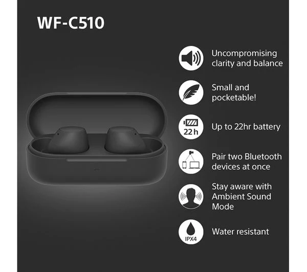 SONY WF-C510 Wireless Bluetooth Earbuds - Black [Accessories] - Image 2