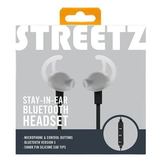 STREETZ Stay-in-ear BT Earphones with microphone and control buttons, Black [Accessories]