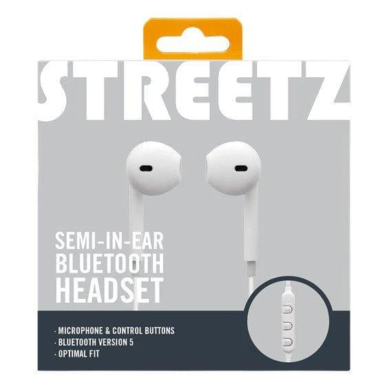 STREETZ Semi-in-ear BT Earphones with microphone and control buttons, optimal fit, White [Accessories]